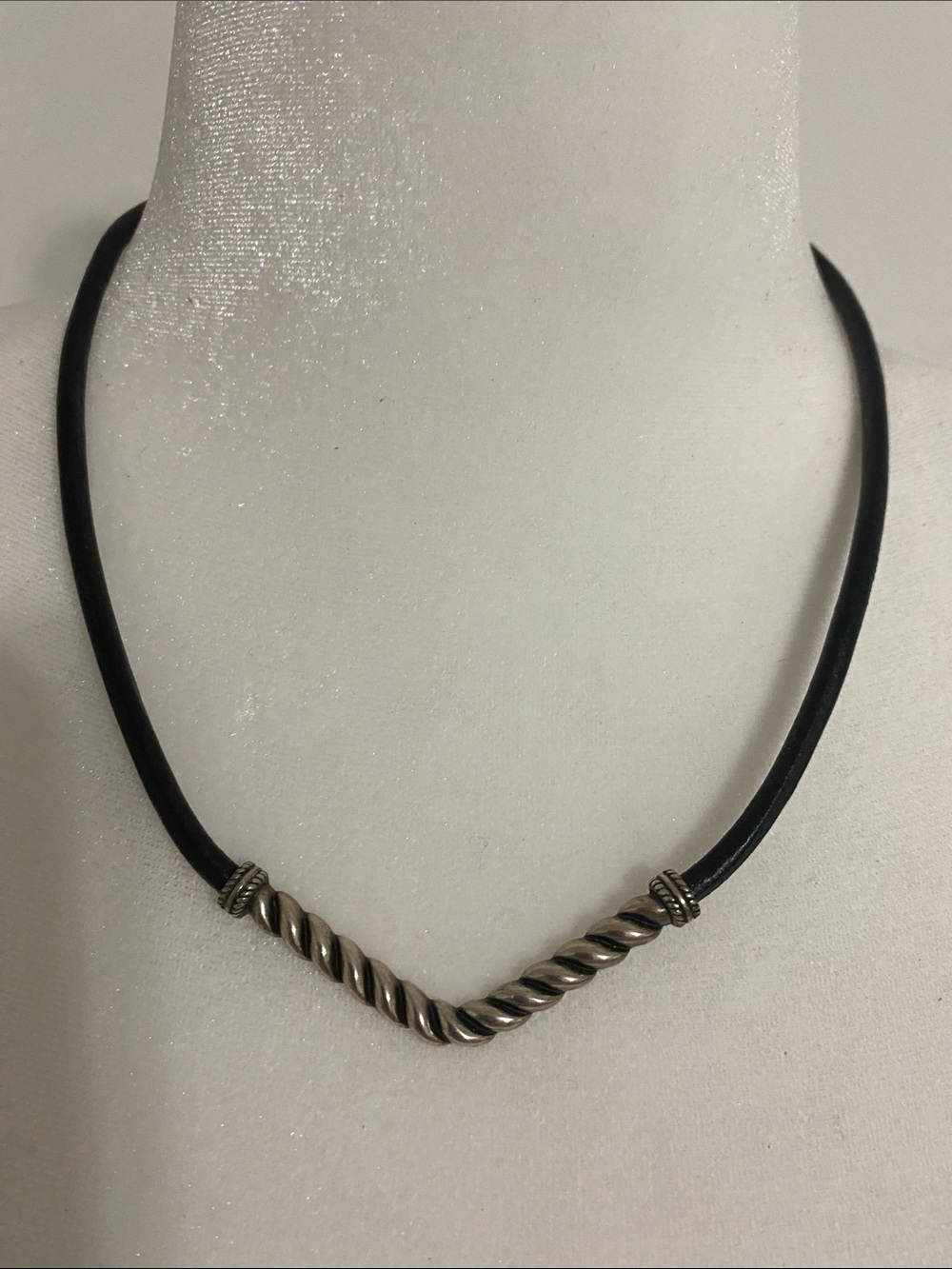 American West Black Leather Sterling Silver Necklace Carolyn Pollack
